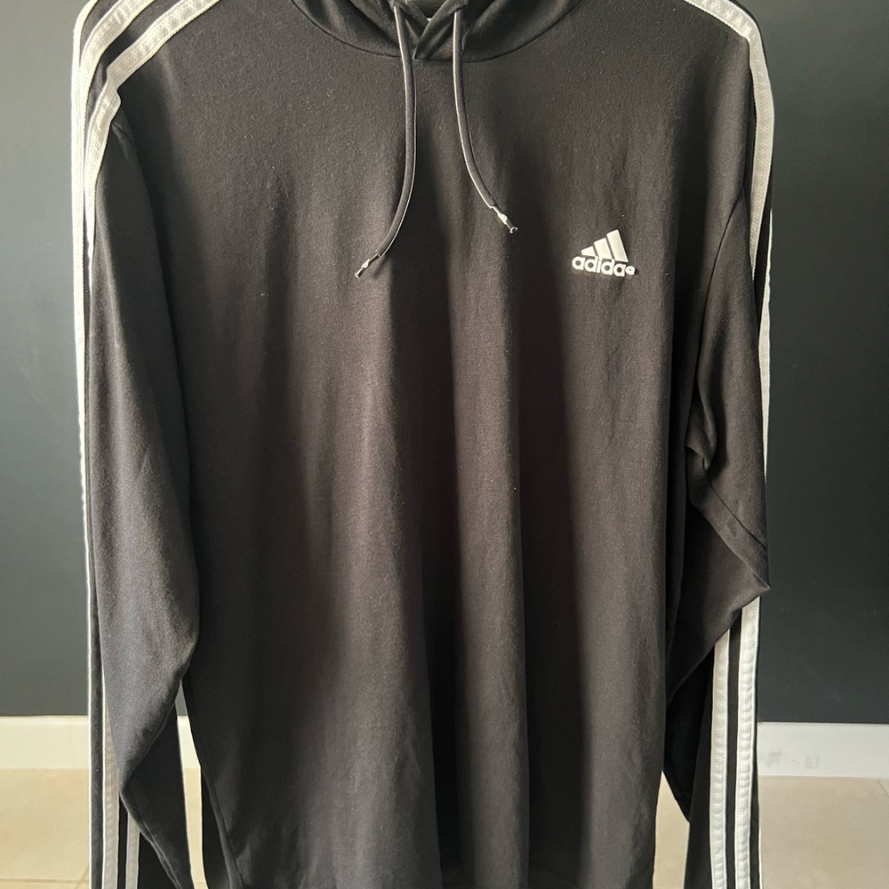 Adidas Men's Black Hoodie with White Accents